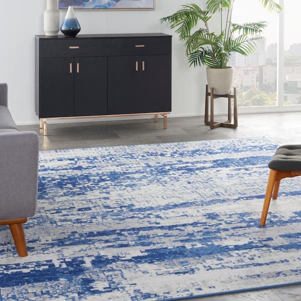 Whimsicle Ivory Navy 7 ft. x 10 ft. Abstract Area Rug