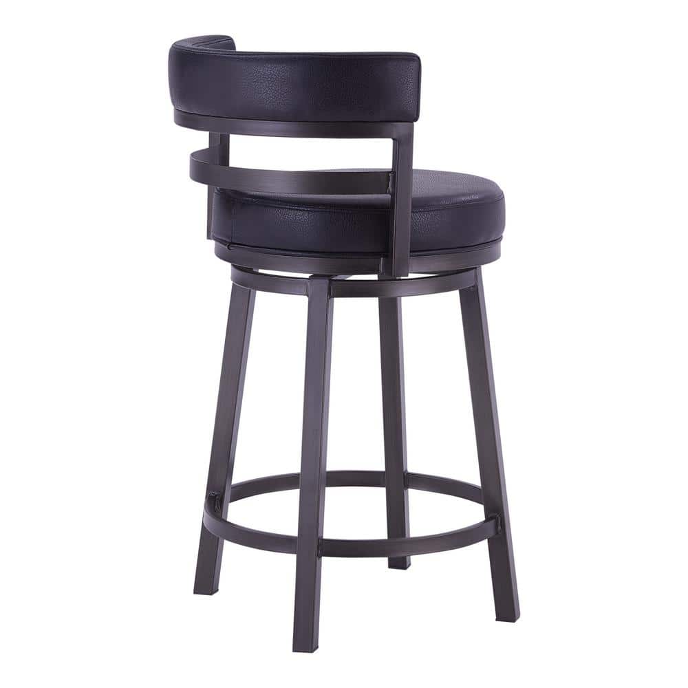 Black Faux Leather Swivel Counter Stool with Metal Frame