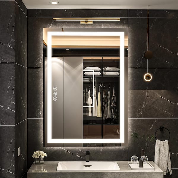 54.7 in. W x 29.9 in. H Rectangular LED Light Anti-Fog Frameless Wall Bathroom Vanity Mirror