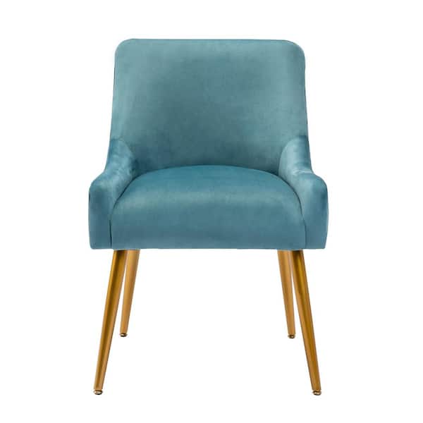 Jushua Modern Blue Velvet Wide Accent Chair Side Chair with Swoop Arm Metal Legs