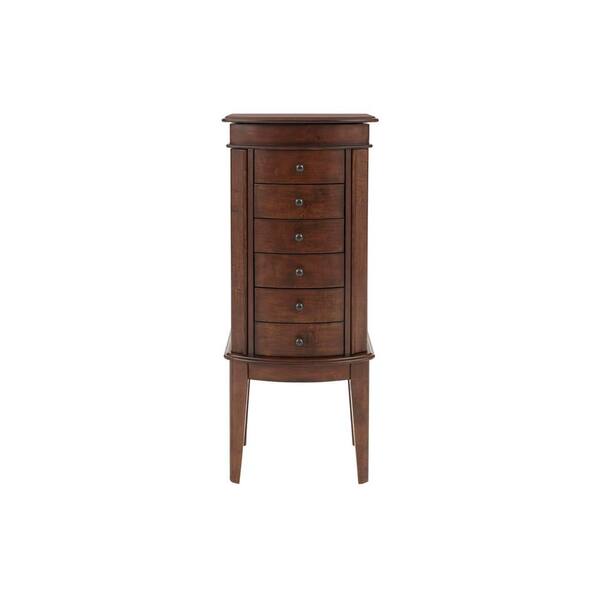 StyleWell 6 Drawer Walnut Finish Jewelry Armoire with Curved Detail (17 in W. X 40 in H.)