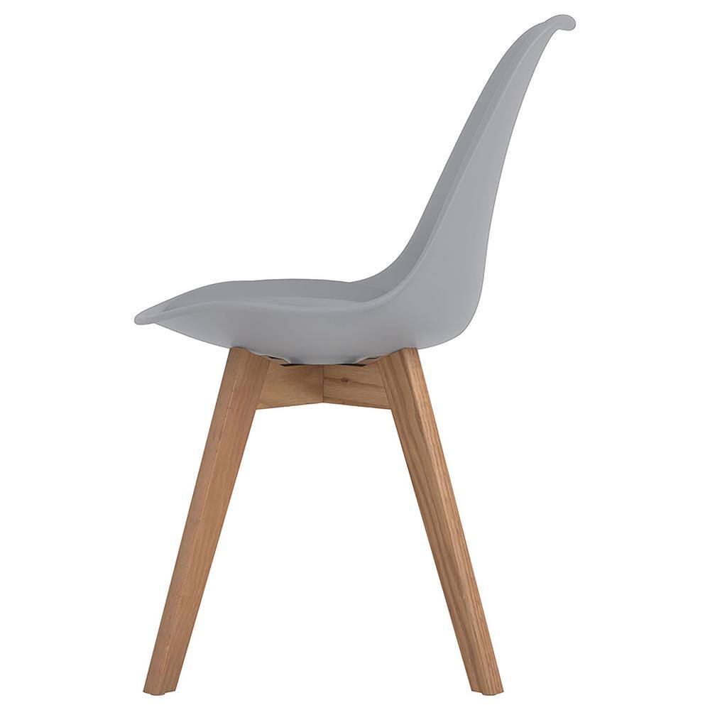 Transitional Gray Faux Leather Upholstered Side Chair with Oak Legs