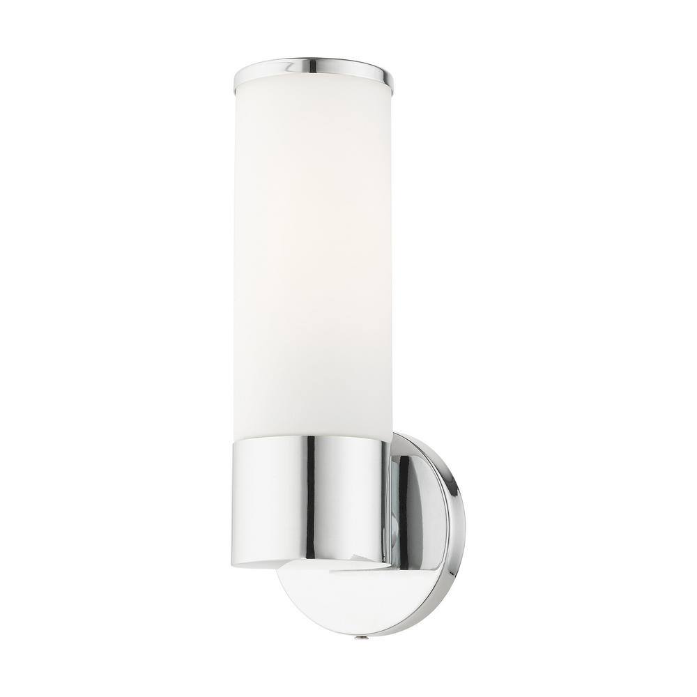 Polished Chrome Steel Wall Sconce with Opal Glass Shade