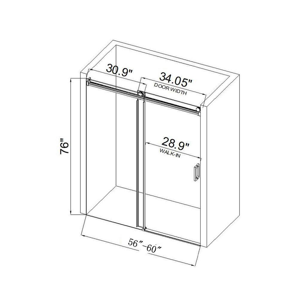 60'' Matte Black Frameless Sliding Shower Door with Clear Glass