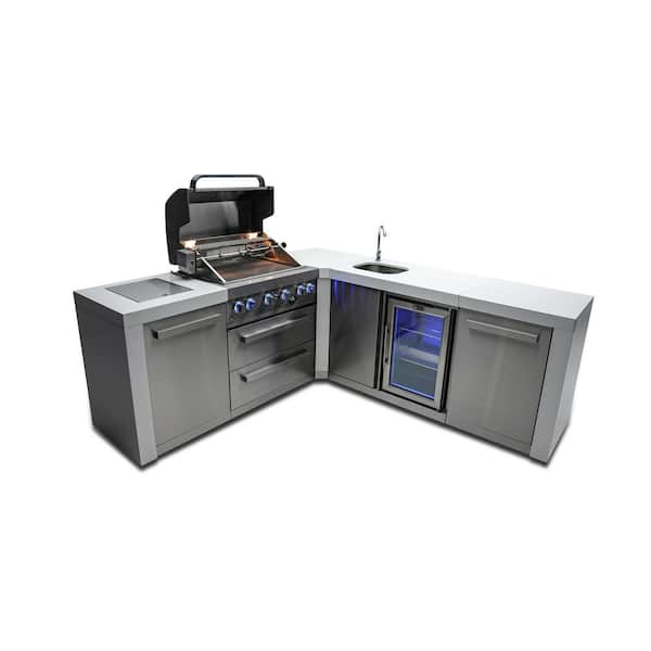 Deluxe Series 4-Burner Modular Outdoor Kitchen Propane Natural Gas with Beverage Center Grill Island in Stainless Steel