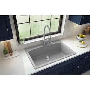 Drop-In Quartz Composite 33 in. 1-Hole Single Bowl Kitchen Sink in Grey