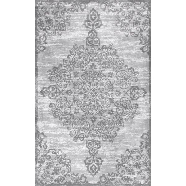 nuLOOM Alcala Distressed Floral Gray 9 ft. x 12 ft. Area Rug