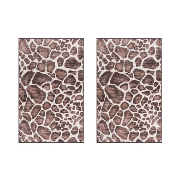 Crystal Print Gavin Giraffe Brown/Sand 2 ft. x 4 ft. Animal Print Digitally Printed Polyester Area Rug (2-Pack)