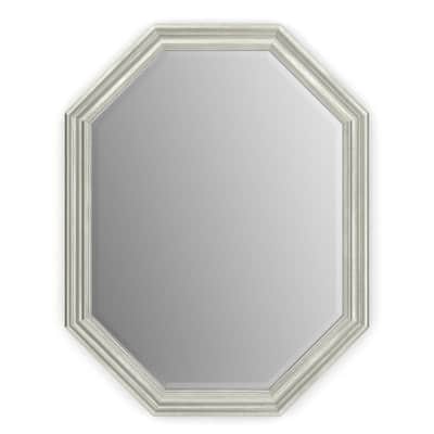 26 in. W x 34 in. H (M2) Framed Octagon Deluxe Glass Bathroom Vanity Mirror in Vintage Nickel