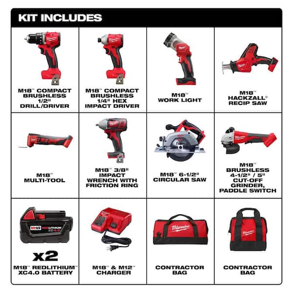 M18 18-Volt Lithium-Ion Cordless Combo Kit (8-Tool) with (2) Batteries Charger