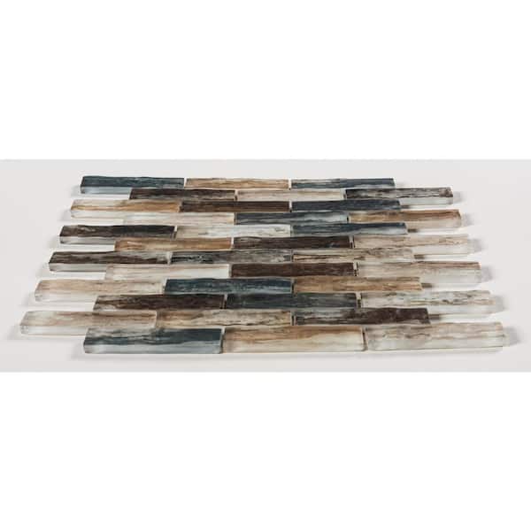 ANDOVA Giovan Desmond Brown/Tan/Blue/Gray 11-3/4 in. x 11-3/4 in. Textured Glass Brick Joint Mosaic Tile (4.8 sq. ft./Case)