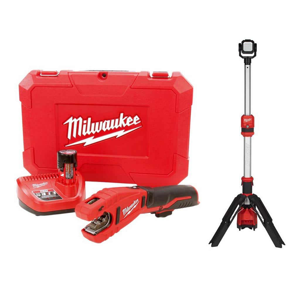 Milwaukee M12 12V Lithium-Ion Cordless Copper Tubing Cutter Kit with M12  Rocket Stand Light 2471-21-2132-20 The Home Depot