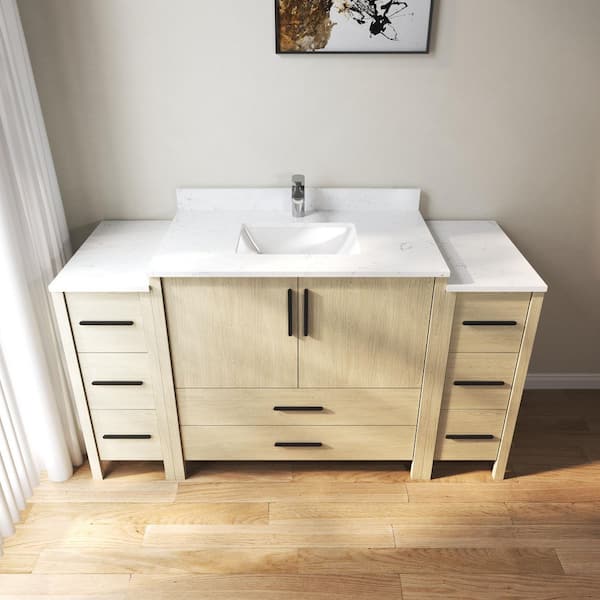 60 in. W x 22 in. D x 34 in. H Single Sink Freestanding Bath Vanity in Oak with White Carrara Cultured Marble Top