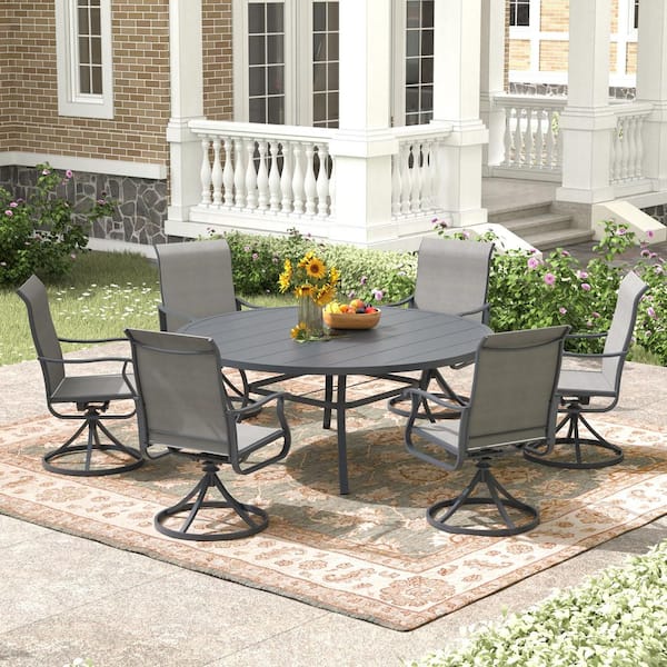 7-Piece Metal Patio Dining Set with 53 in. Round Patio Table and 6 Swivel Patio Chairs for Lawn Garden