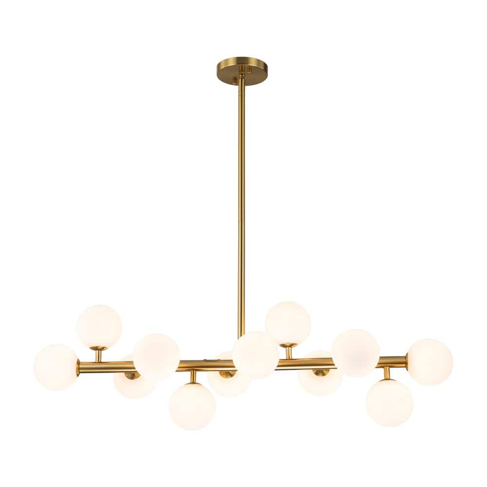 C Cattleya 12Light Bronze Linear Chandelier with Opal Glass Globes for