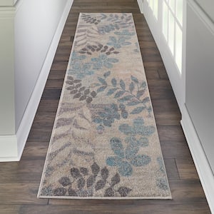 Tranquil Ivory/Light Blue 2 ft. x 7 ft. Floral Contemporary Kitchen Runner Area Rug