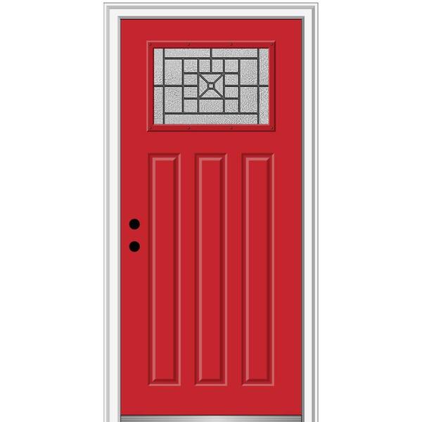 MMI Door 36 in. x 80 in. Courtyard Right-Hand 1-Lite Decorative Craftsman 3-Panel Painted Fiberglass Smooth Prehung Front Door