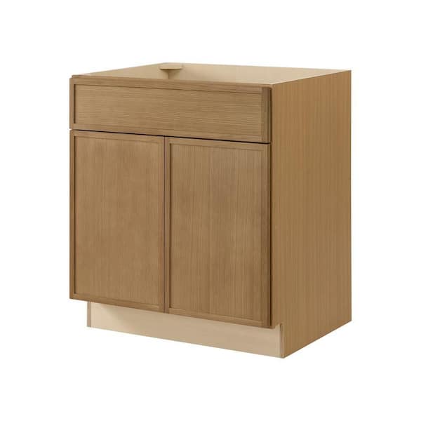 Leyton 30 in. W x 24 in. D x 34.5 in. H Ready to Assemble Plywood Slim Shaker Sink Base Kitchen Cabinet in White Oak