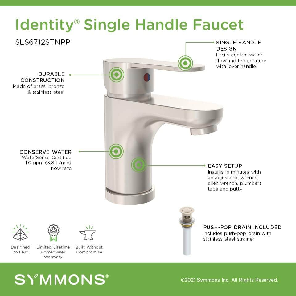 Satin Nickel Single Handle Bathroom Faucet with Push Pop Drain