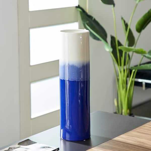 17 in. Blue Ombre Ceramic Decorative Vase