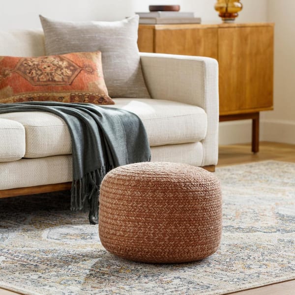 Livabliss Entwined Orange Modern 18 in. L x 18 in. W x 12 in. H Polyester Pouf