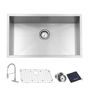 Handcrafted 16-Gauge Stainless Steel 30 in. Single Bowl Zero Radius Undermount Kitchen Sink with Faucet