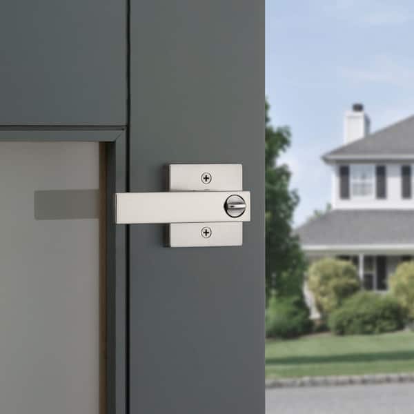 Singapore Square Satin Nickel Keyed Entry Door Handle with Microban Featuring SmartKey Security