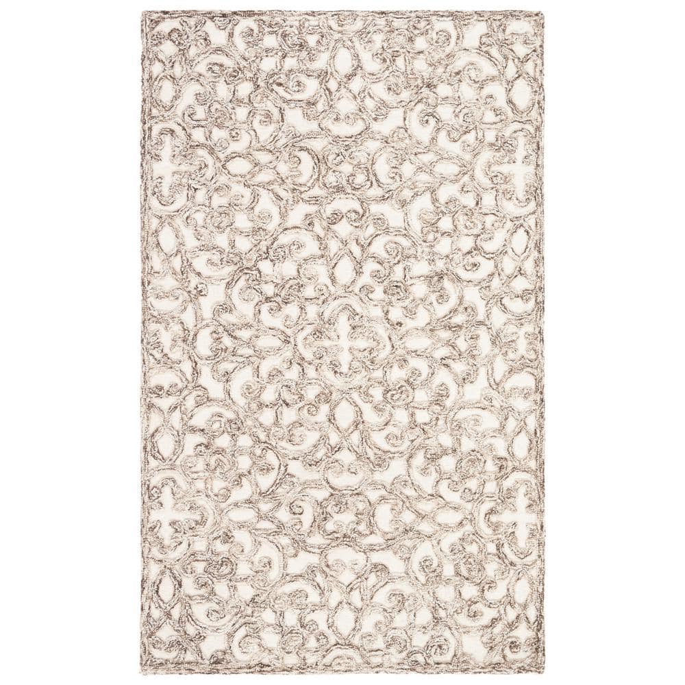 Ivory and Brown Hand-Tufted Wool Area Rug 3' x 5'