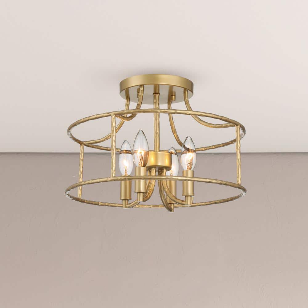 Chapado en Laton ゴールド　Mg2b Silversadge 14 in. 4-Light Vintage Gold Hammered Metal Semi- Flush