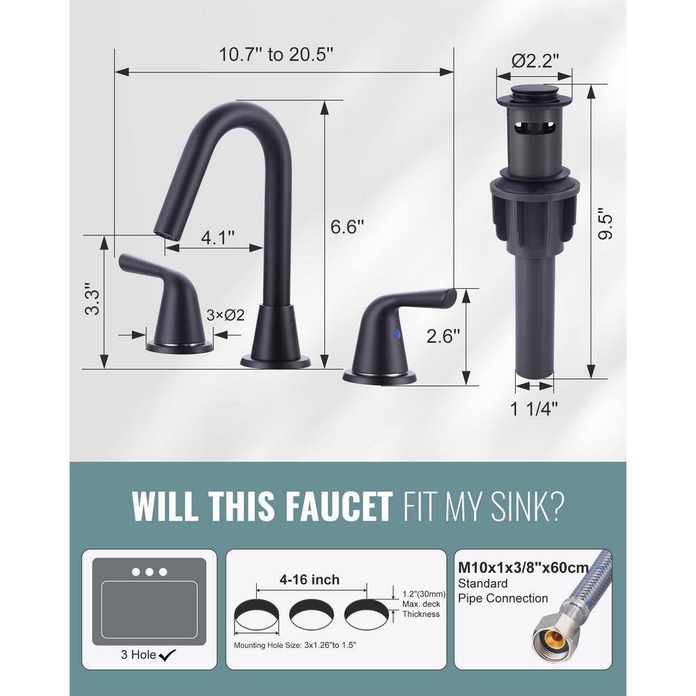 Matte Black High Arc Double Handle Widespread Bathroom Faucet