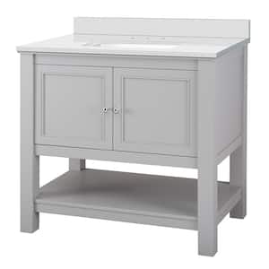 Gazette 37 in. W x 22 in. D Vanity Cabinet in Grey with Engineered Marble Vanity Top in Snowstorm with White Sink