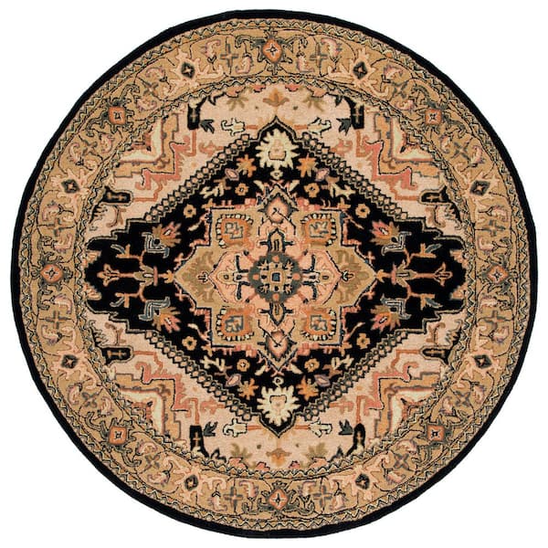 SAFAVIEH Heritage Black/Gold 8 ft. x 8 ft. Border Floral Medallion Round Area Rug