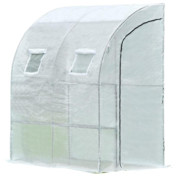 cenadinz 39.38 in. W x 78.75 in. D x 84.65 in. H Walk-in Greenhouse against the wall