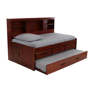 Merlot Mission Brown Twin Sized Bookcase Daybed with 3-Drawers and a Twin Trundle