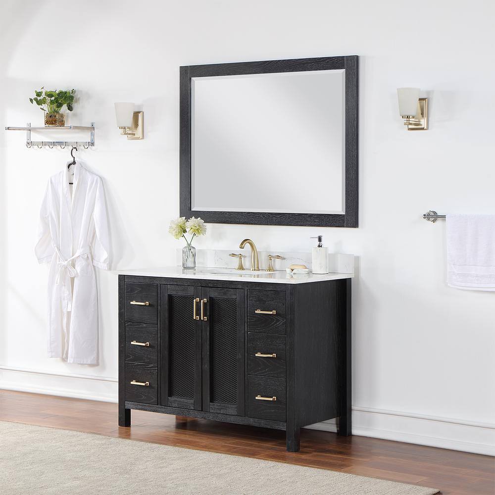 Hadiya 48" Black Oak Single Bathroom Vanity with Gold Hardware