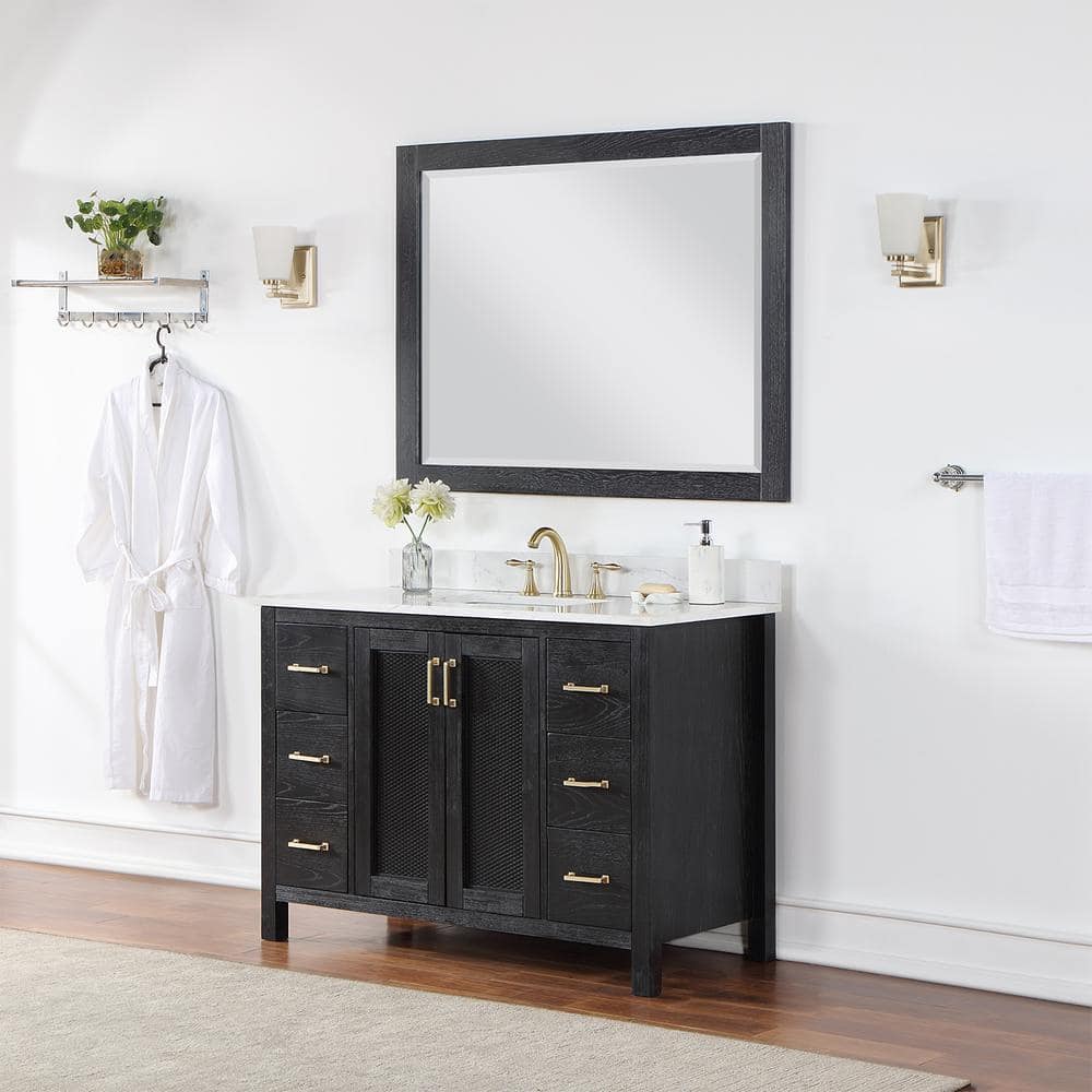 Hadiya 48" Black Oak Vanity with White Stone Countertop