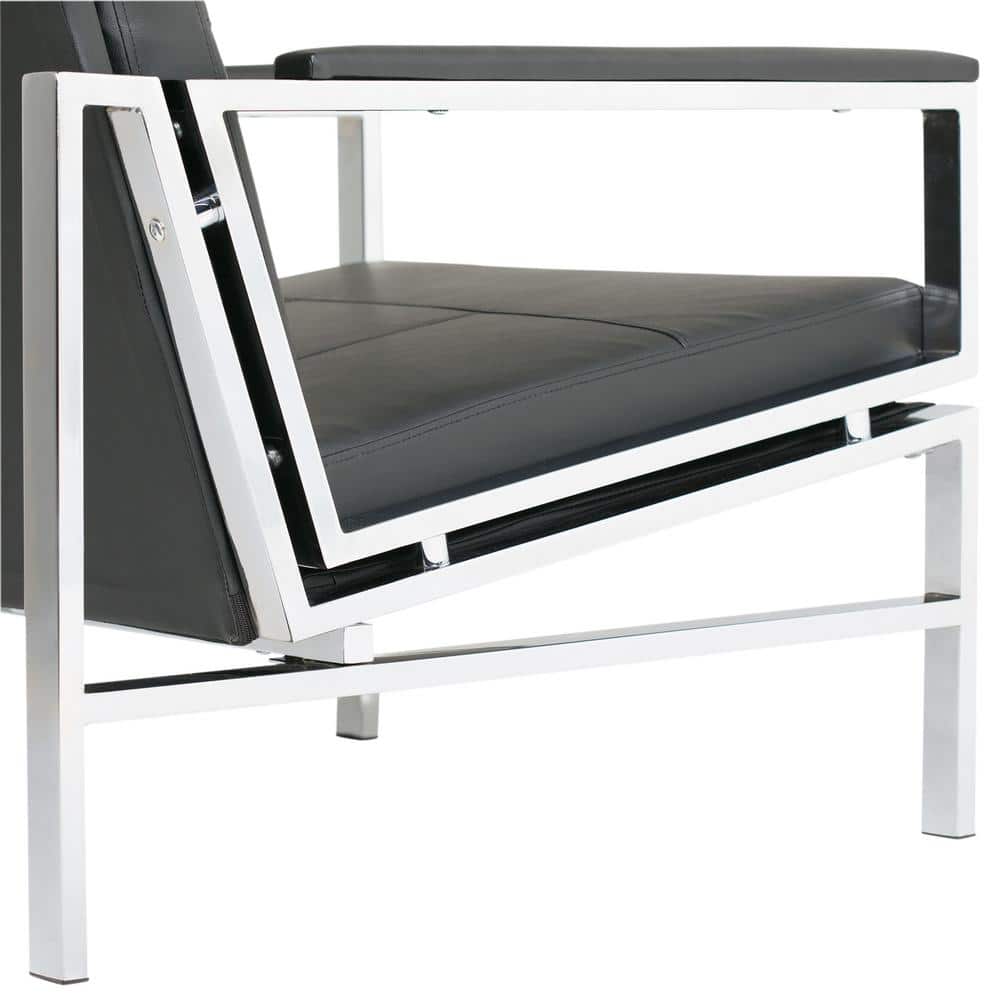 Modern Atlas Black Faux Leather Armchair with Chrome Metal Frame