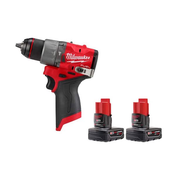 M12 FUEL 12V Lithium-Ion Brushless Cordless 1/2 in. Hammer Drill with 3.0 Ah Battery Pack (2-Pack)