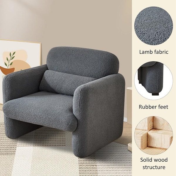 Gray Accent Arm Chair Lamb Fleece Fabric Sofa Modern Single Sofa with  Support Pillow Tool-Free Assembly XS-W1765106567 - The Home Depot