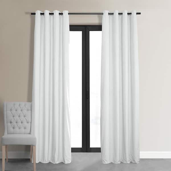 Exclusive Fabrics & Furnishings Signature Primary White Grommet Blackout Velvet Curtain 50 in. W x 108 in. L (1 Panel)