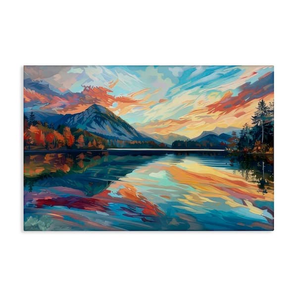 Stupell Industries Abstract Swirled Lake & Mountain by LSR Design Studio Unframed Nature Graphic Art Print 16 in. x 24 in.