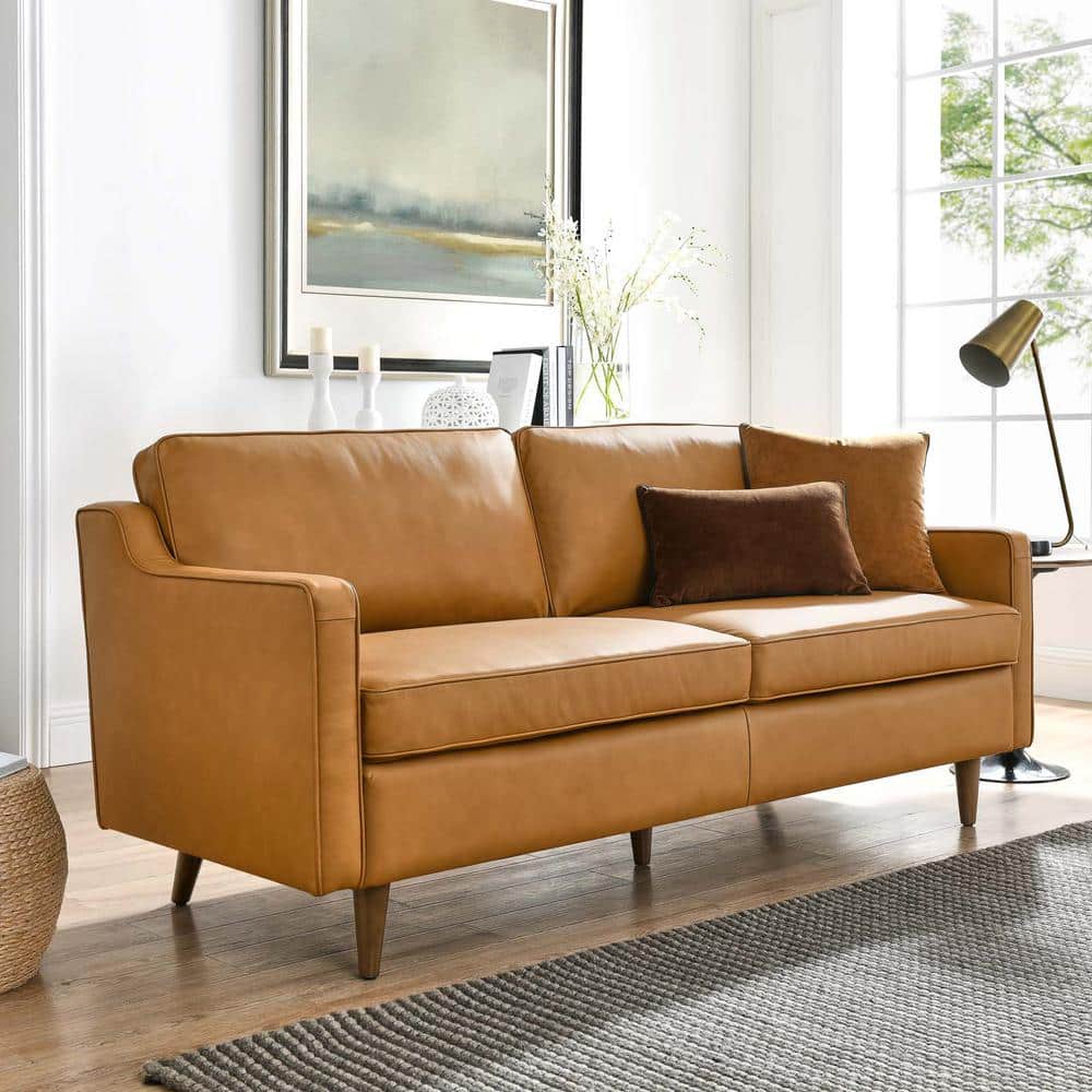 Impart 71'' Tan Genuine Leather Track Arm Sofa