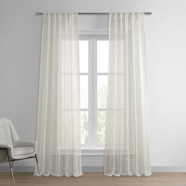 Exclusive Fabrics & Furnishings Open Weave Ivory Linen Sheer Rod Pocket Curtain - 50 in. W x 96 in. L (1 Panel)