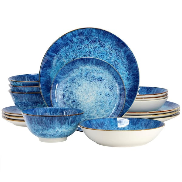 Oceanus 16-Piece Porcelain Double Bowl Dinnerware Set in Blue