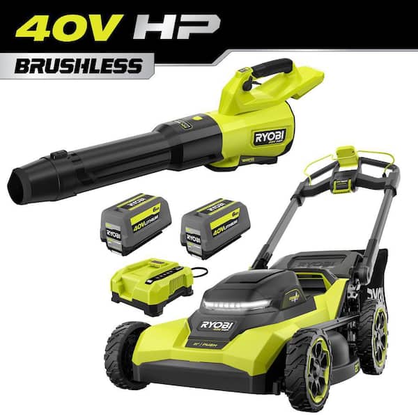 40V HP Brushless 21 in. Cordless Walk-Behind Multi-Blade Push Mower & 800 CFM Blower w/ (2) 6.0 Ah Batteries & Charger