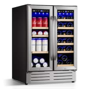 23.4 in. DualZone 18-Wine Bottles and 88Cans Beverage and WineCooler in StainlessSteel with Smar DigitalControl locks