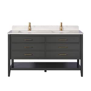 Rocco 61 in. W x 22 in. D x 35 in. H Double Sink Freestanding Vanity in Gray w/ White Engineered Solid Surface Top