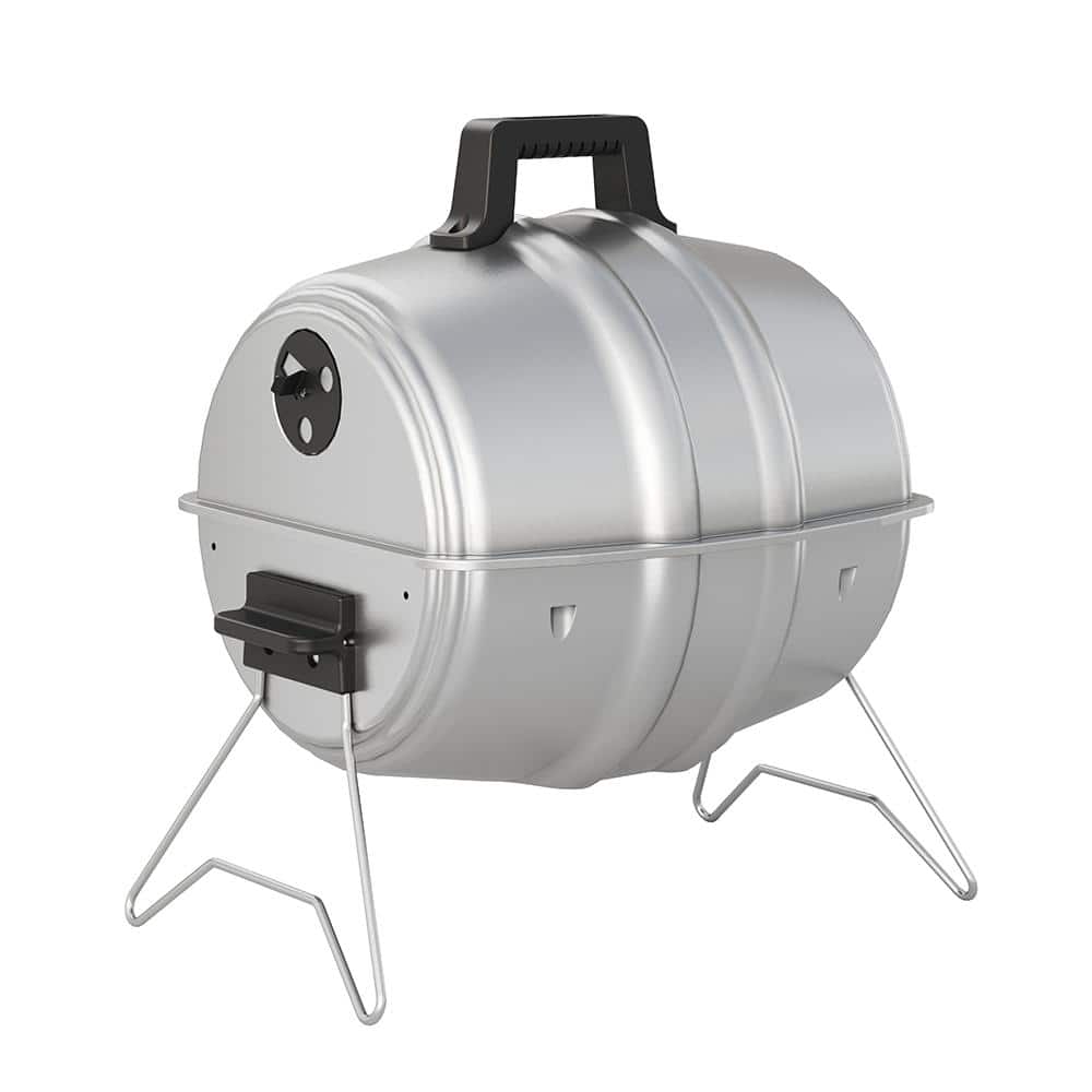 Portable Silver Steel Charcoal BBQ Grill with Keg Design