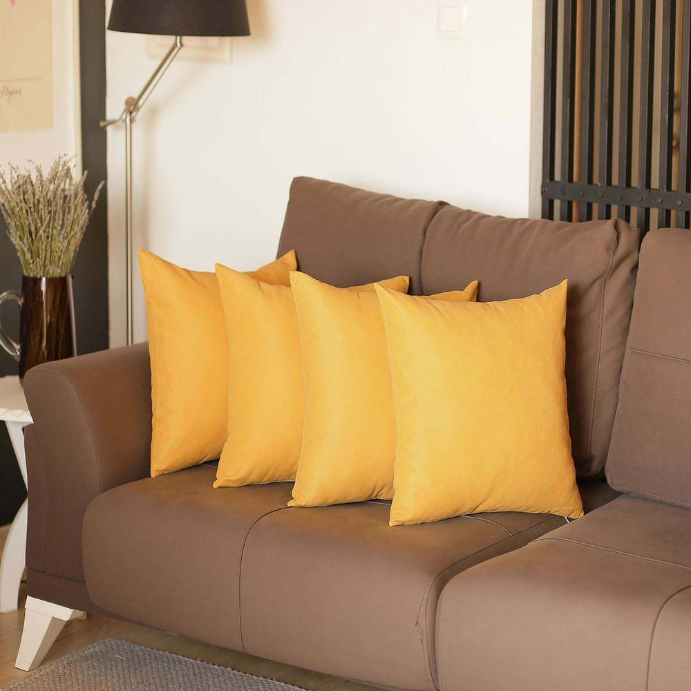 Yellow Polyester 22" Square Pillow Covers Set of 4