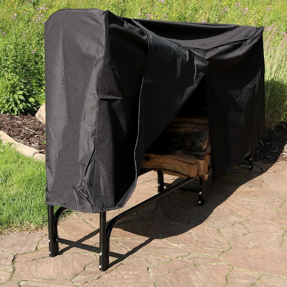 Sunnydaze Black Steel 8-Foot Firewood Log Rack with Cover